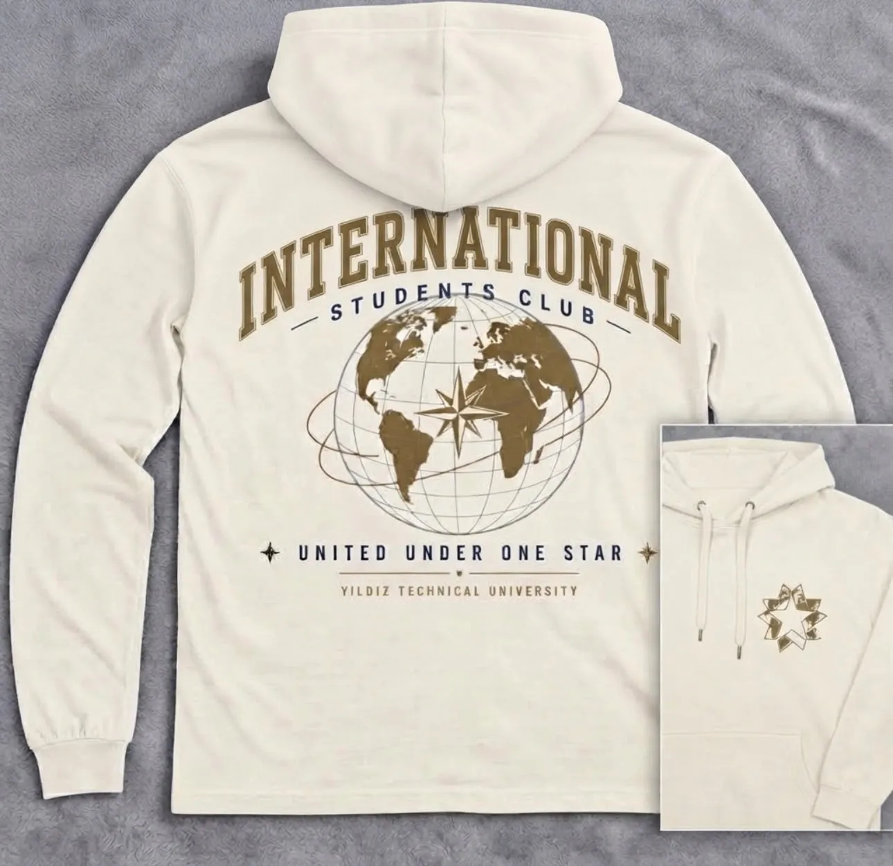 Cream International Students Club hoodie shown from the back and front